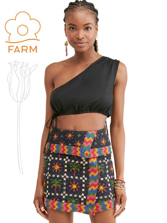 Farm Rio Dresses & Skirts - FARM RIO Black Quilted Printed Macaw Night Mini Skirt